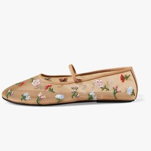 NIB. NWT. Floral Mesh Ballet Flats for Women - Tan